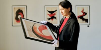 framed piece of abstract art.